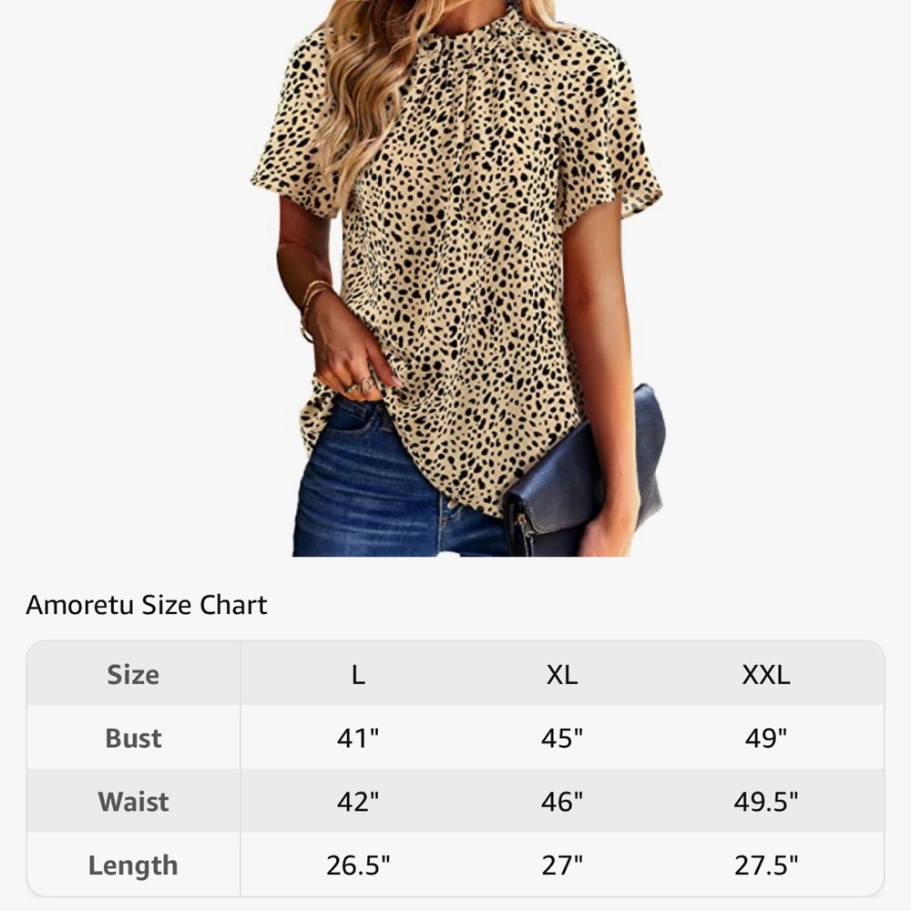 NWT Amoretu Women Leopard Print Shirts Mock Neck Short Sleeve Blouse Work Tops - Picture 5 of 5
